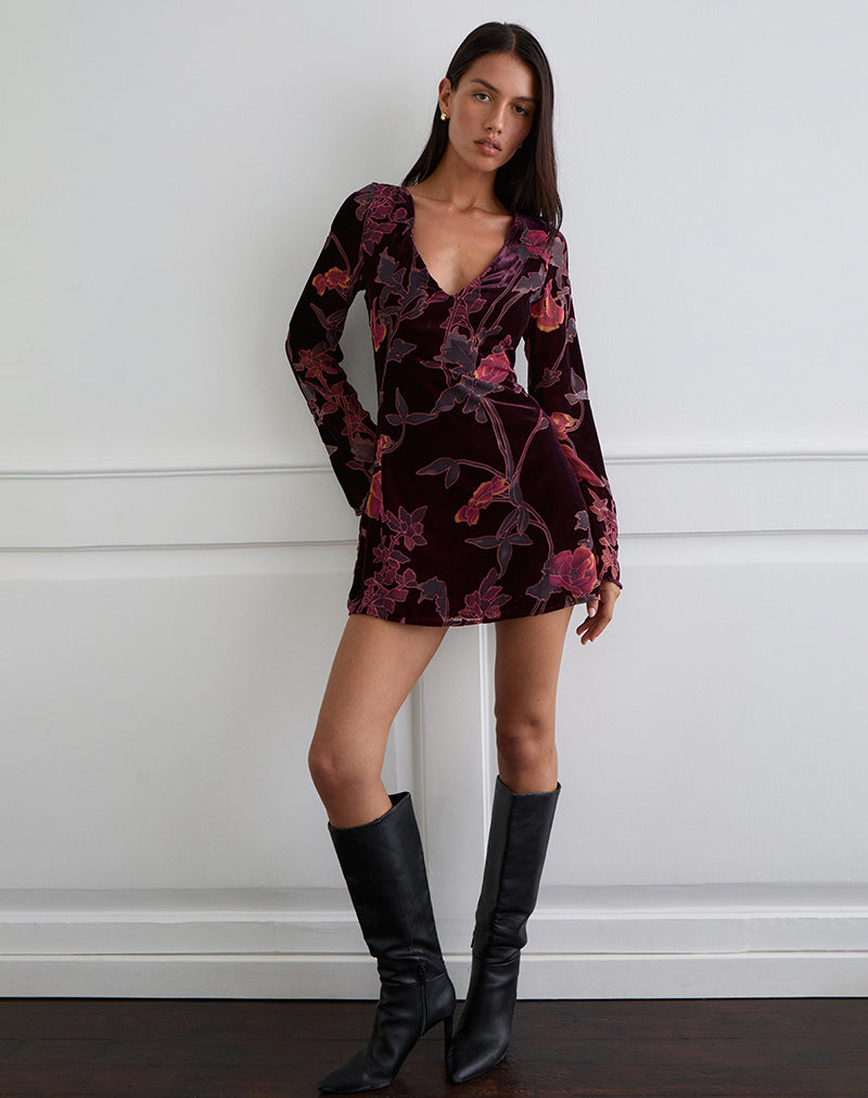 ALITRA-DRESS-FLORAL-DEVORE-BURGUNDY-6882