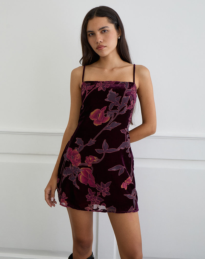 ALVANA-MINI-DRESS-FLRAL-DEVORE-BURGUNDY-6195