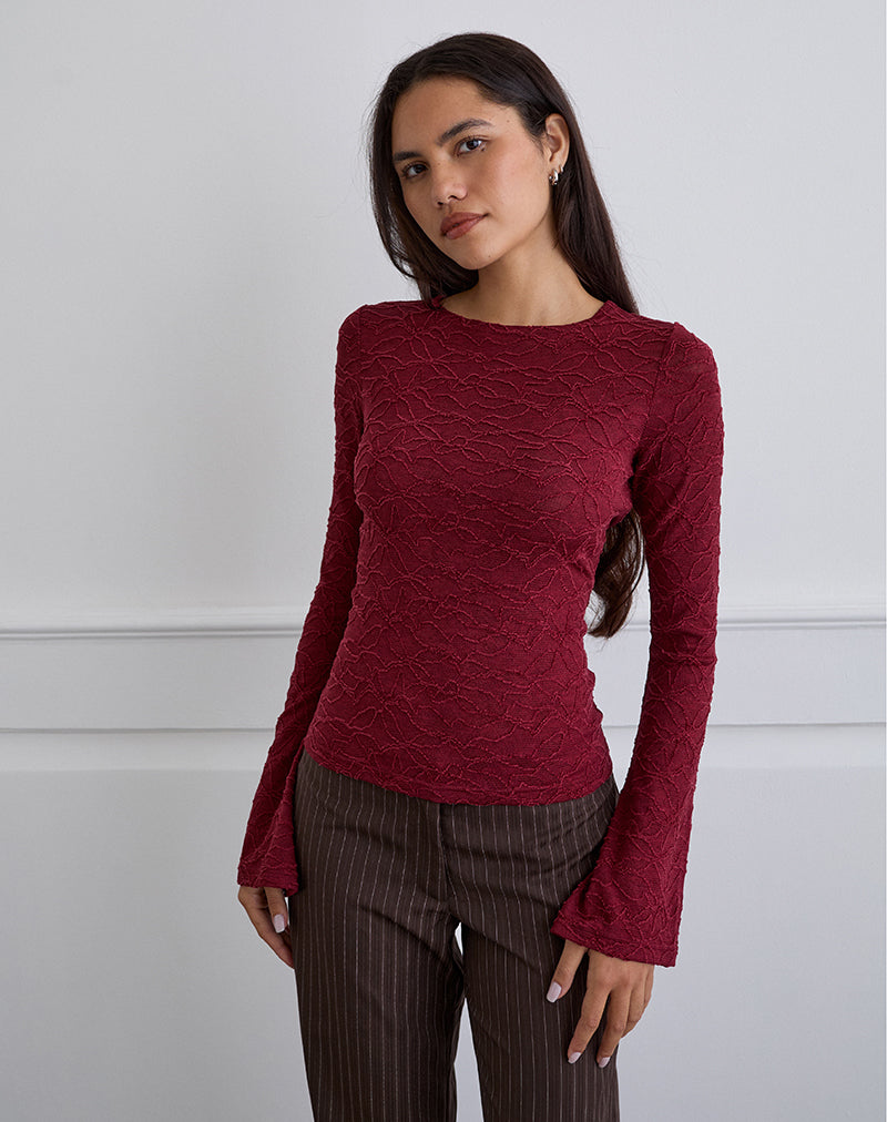 AVEN-ASYMMETRIC-TOP-TEXTURED-KNIT-RED-GANTA-SLIM-TROUSER-STRPE-CHOCO-BROWN-1097