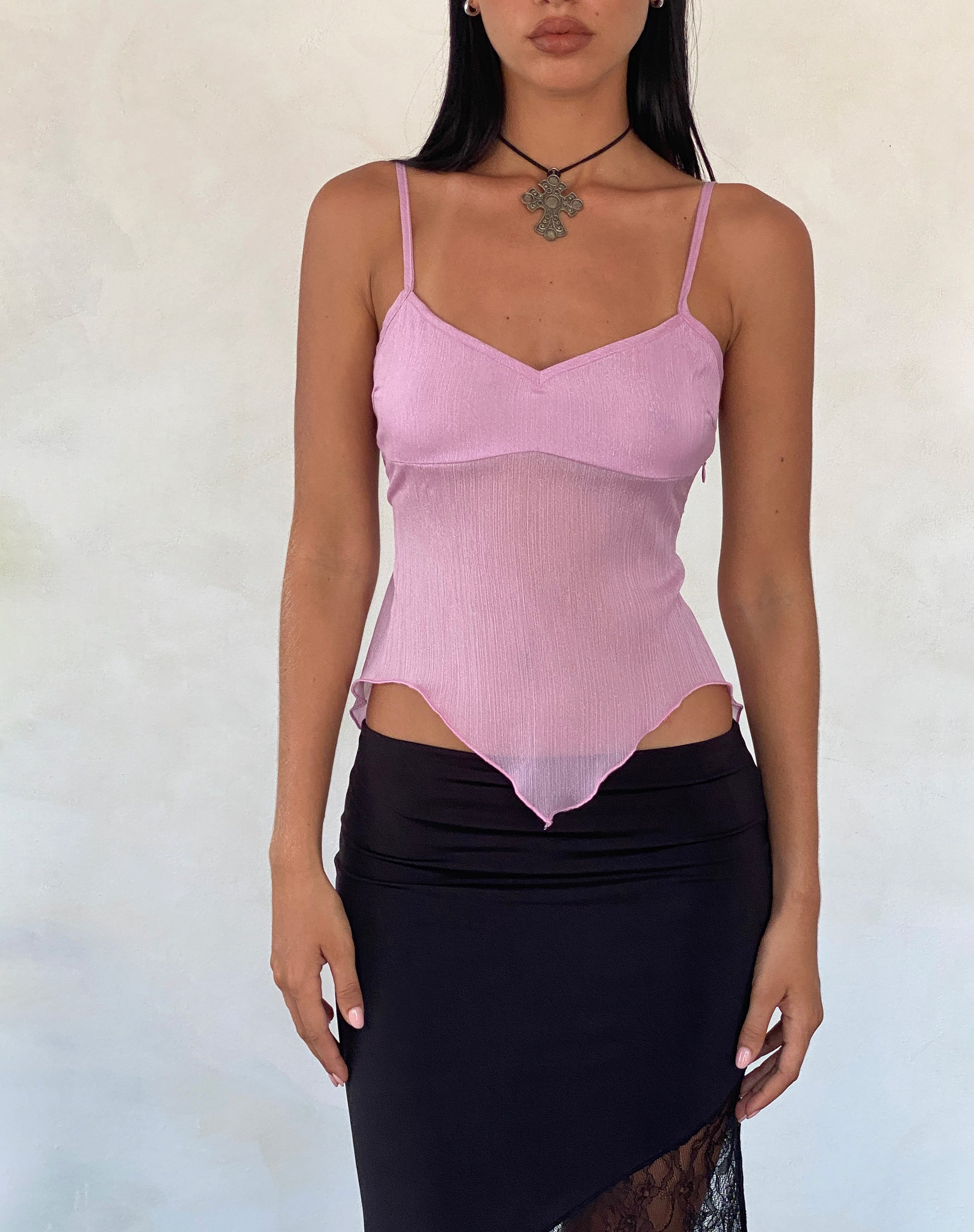 CARMELINE-LONGLINE-TOP-SHIMMER-PINK-_-SERAPHINA-LACE-PANEL-MAXI-SKIRT-BLACK-6117
