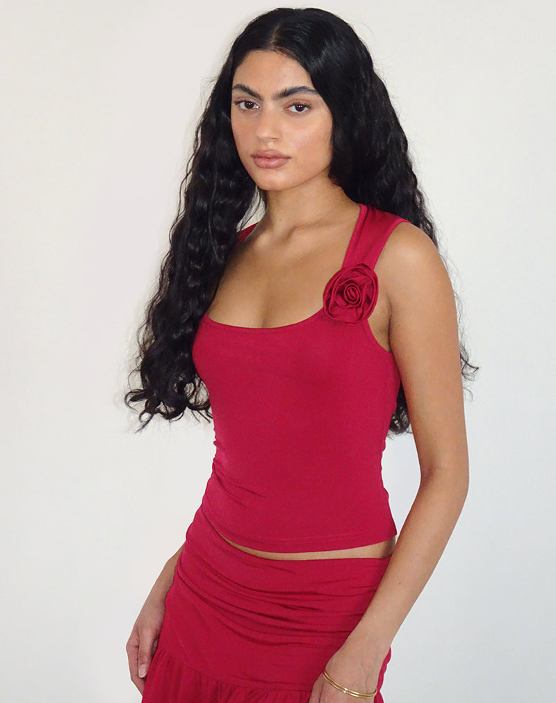 CHARLEY-ROSETTE-TOP-LYCRA-SLINKY-RED-_-NEFELI-MINI-SKIRT-LYCRA-SLINKY-RED-2