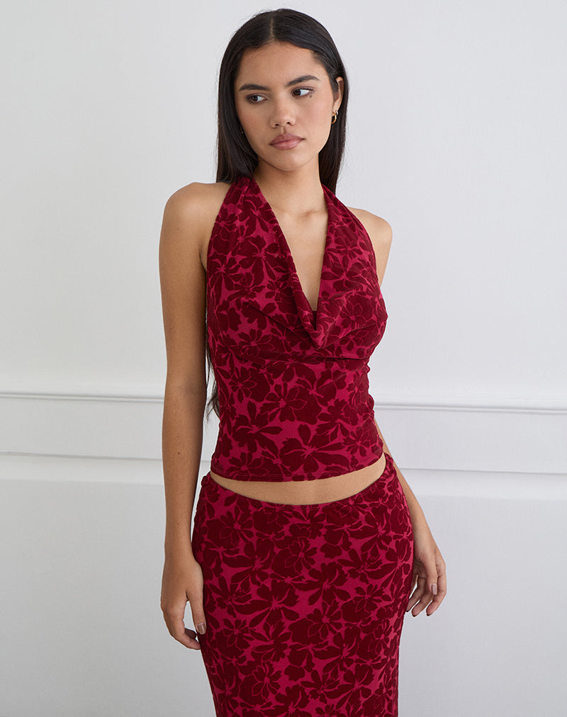 CLANDY-COWL-TOP-ALFREDA-MAXI-SKIRT-CLOSE-FLOWER-CHERRY-211-Reshoot12598
