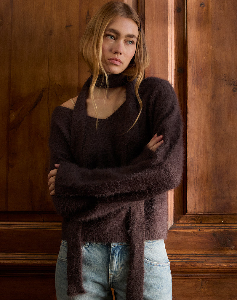 DIKARA-JUMPER-W-SCARF-KNT-BROWN-0814