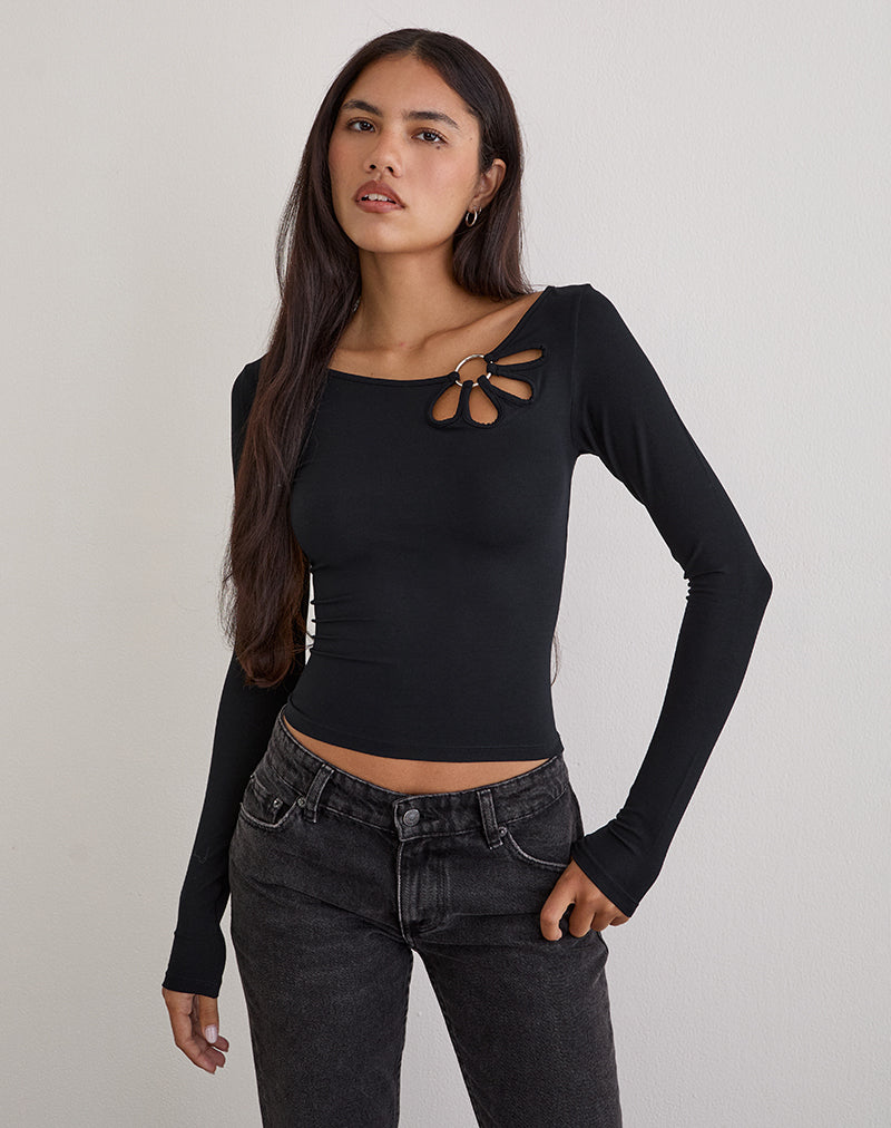 DONELA-LS-TOP-FLOWER-RING-BLACK-16240