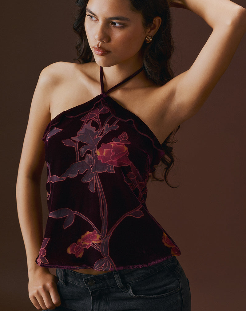 FIORELLA-TOP-FLORAL-DEVORE-BURGUNDY-RIGID-LOW-RISE-FLARE-JEANS-WASHED-BLACK-GREY-5
