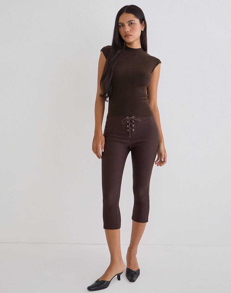 HANUVA-TOP-KNIT-CHOCO-BROWN-AELVA-CAPRI-W-LACE-UP-TLRG-DARK-BRN-52-25653