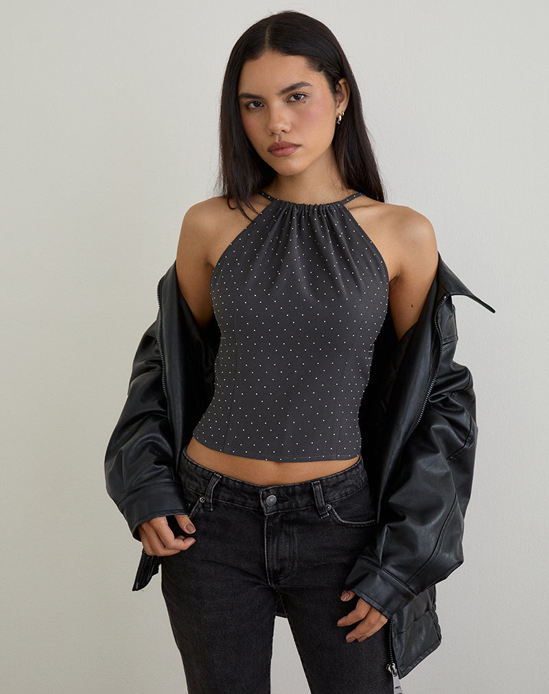 ISADO-OPEN-BACK-TOP-IRKA-SKIRT-DIAMANTE-GREY-9093