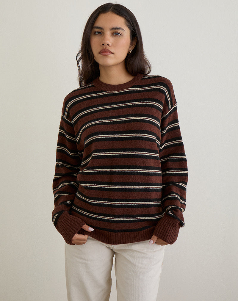 ISHARI-JUMPER-STRIPE-BROWN-HT061-MULTI-55430