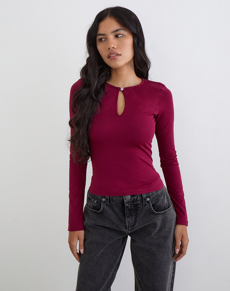 JENJI-LS-TOP-W-PEARL-BTN-BURGUNDY-10420