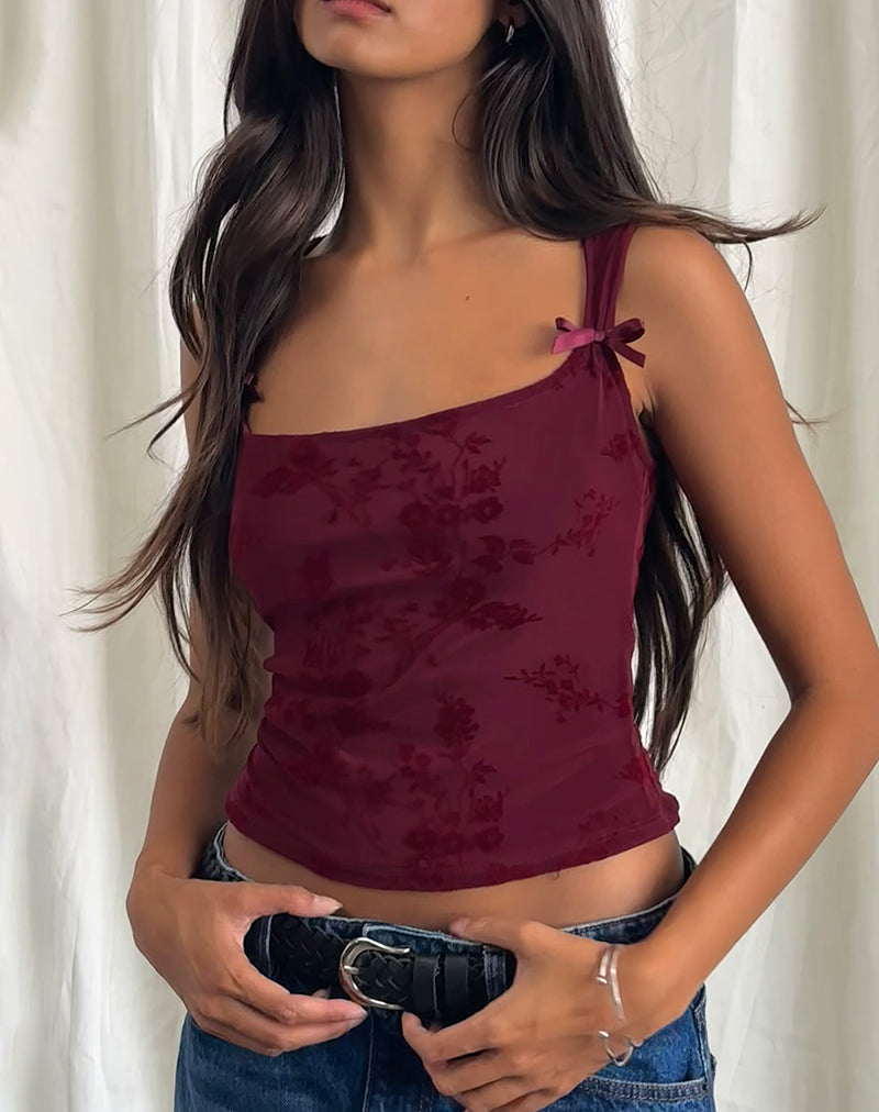 JINISO-TOP-BOTANICAL-FLOWER-FLICK-MAROON-A-LINE-MINI-DENIM-SKIRT-MID-BLUE-USED-2-copy