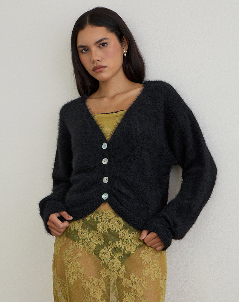 JIYO-GATHERED-CARDI-KNIT-BLACK-9017