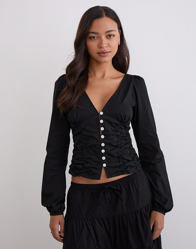 KADEK-FITTED-PLUNGE-BLOUSE-POPLIN-BLACK-5064