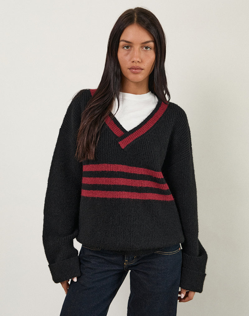 KNITZA-JUMPER-BLACK-NTK5008-RED-STRIPE28570