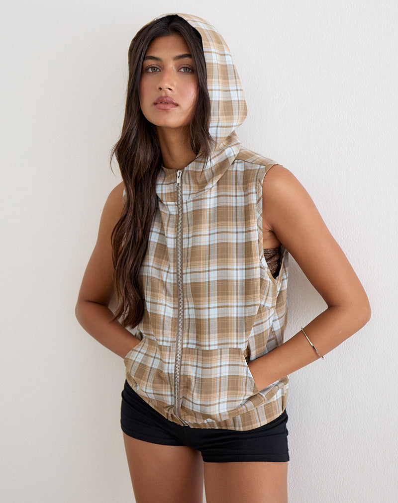 LIRREN-HOODED-TOP-CHECK-BROWN-31821
