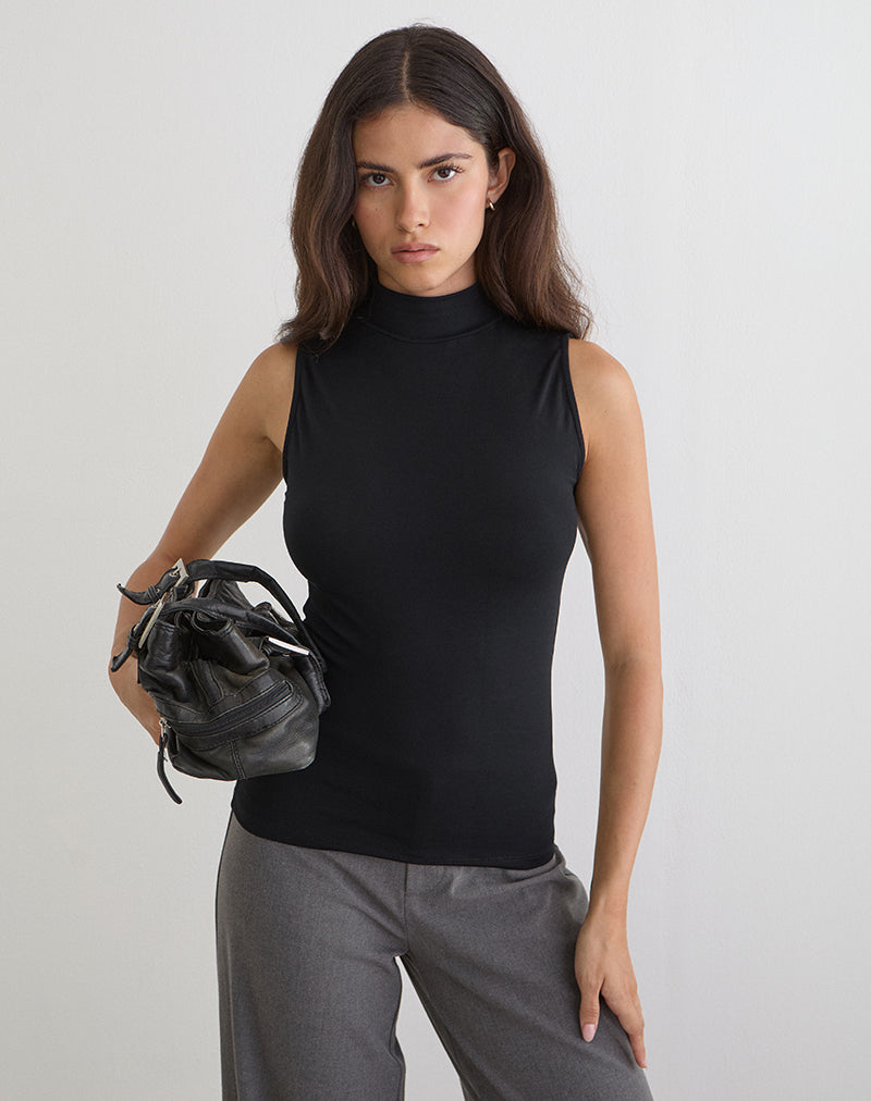 LYSAN-HIGH-NECK-VEST-TOP-R-JRY-BLACK-DIOMIRA-TROUSER-W-TIE-TAILORING-GREY-7480