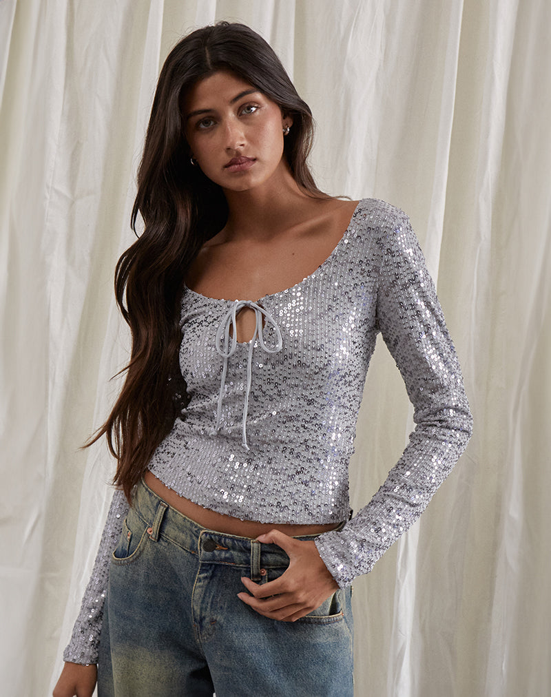 MERAGA-TIE-FRONT-SEQUIN-TOP-SILVER-1