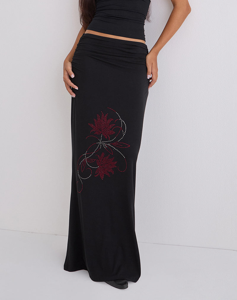 NAISRA-SKIRT-DARK-GREY-DIAMANTE-FLOWER-3418