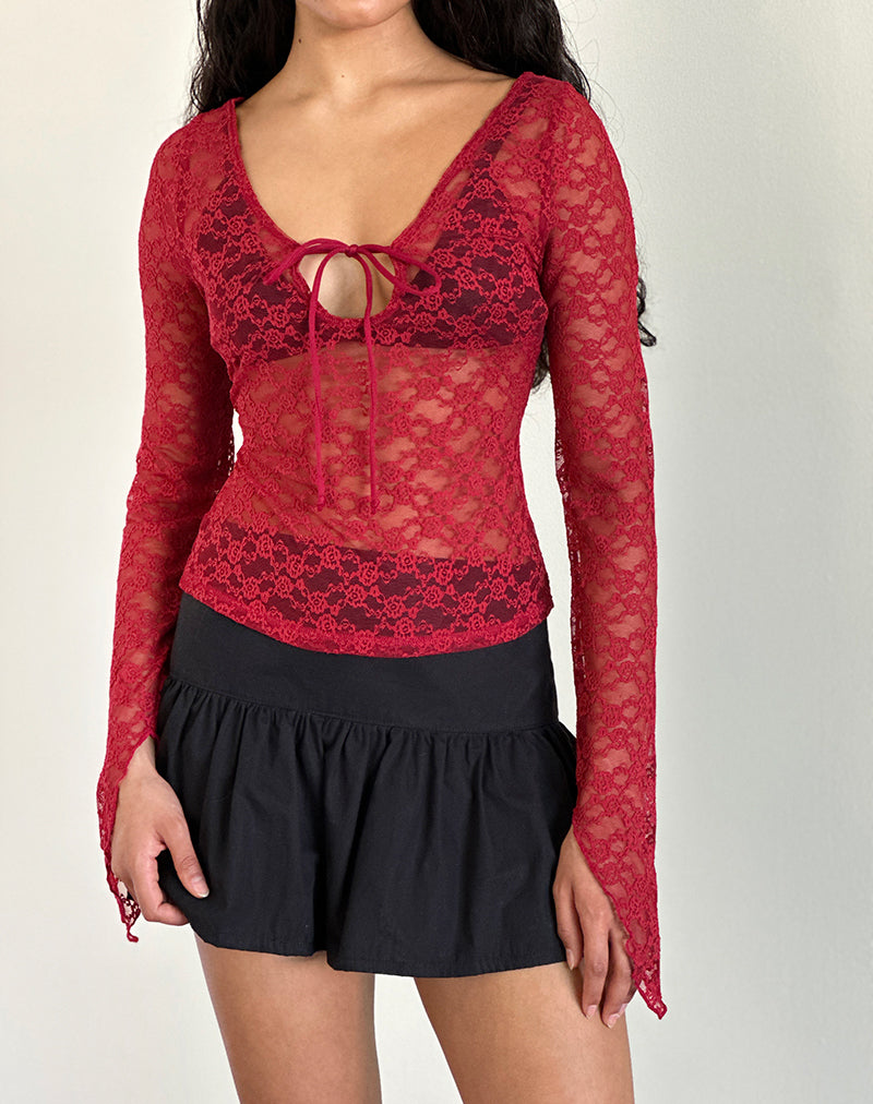 NATASHA-TIE-FRONT-TOP-MARI-LACE-RED-_-RAFFITA-MINI-SKIRT-POPLIN-BLACK-7