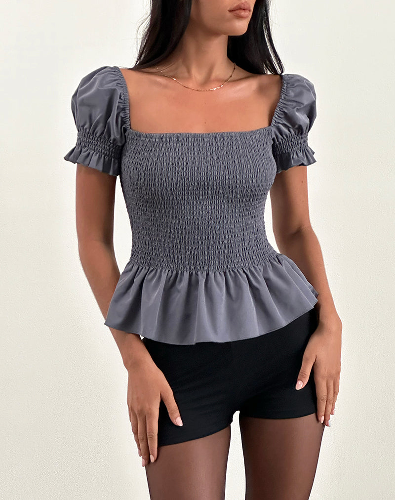 NOTINA-PUFF-SLEEVE-SHIRRED-TOP-GREY-EUNIA-SHORT-LYCRA-BLACK-6