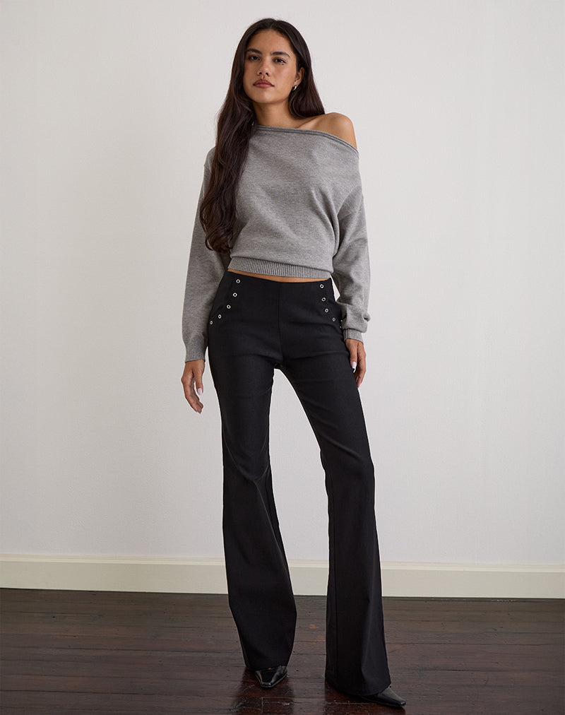 OLIRA-FLARE-TROUSER-W-EYLTS-TLRG-BLCK-1-JALIRA-JUMPER-KNIT-GREY-Q056-7519