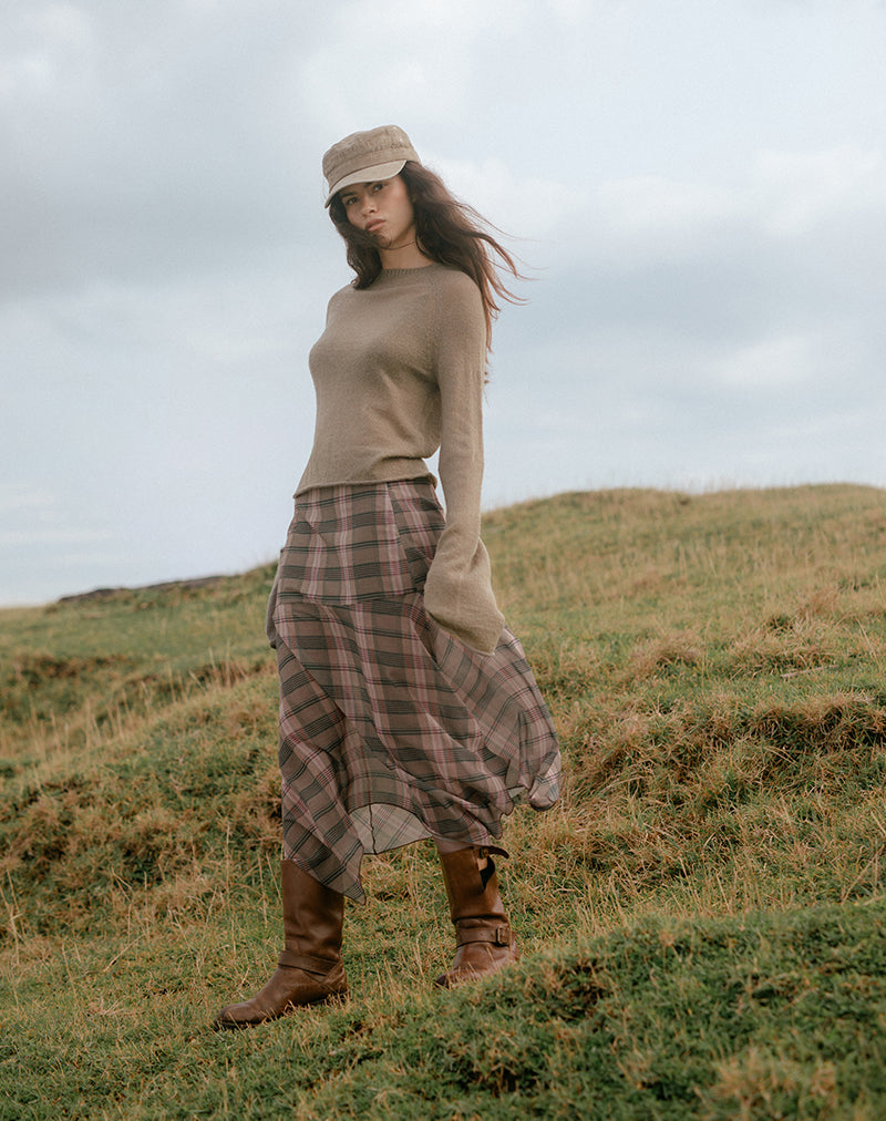 SEDRA-SKIRT-CHFN-BLURRY-CHECK-BROWN-PINK