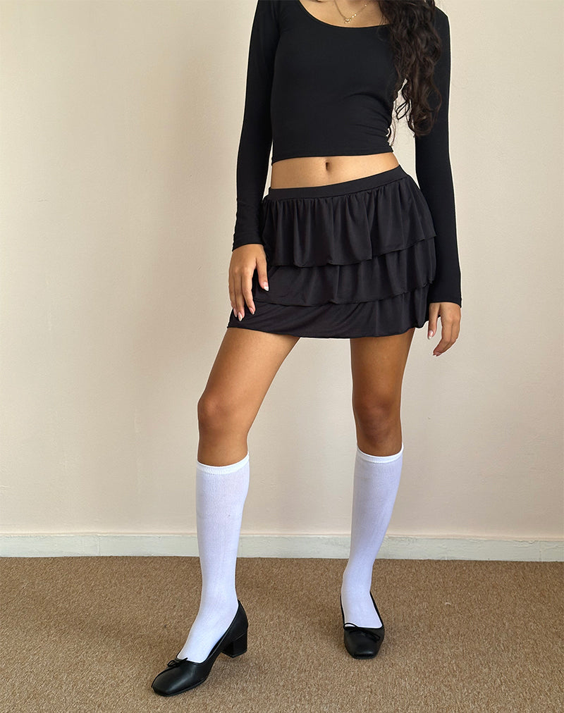 SEFONE-TIERED-MINI-SKIRT-BLACK-SLINKY9910
