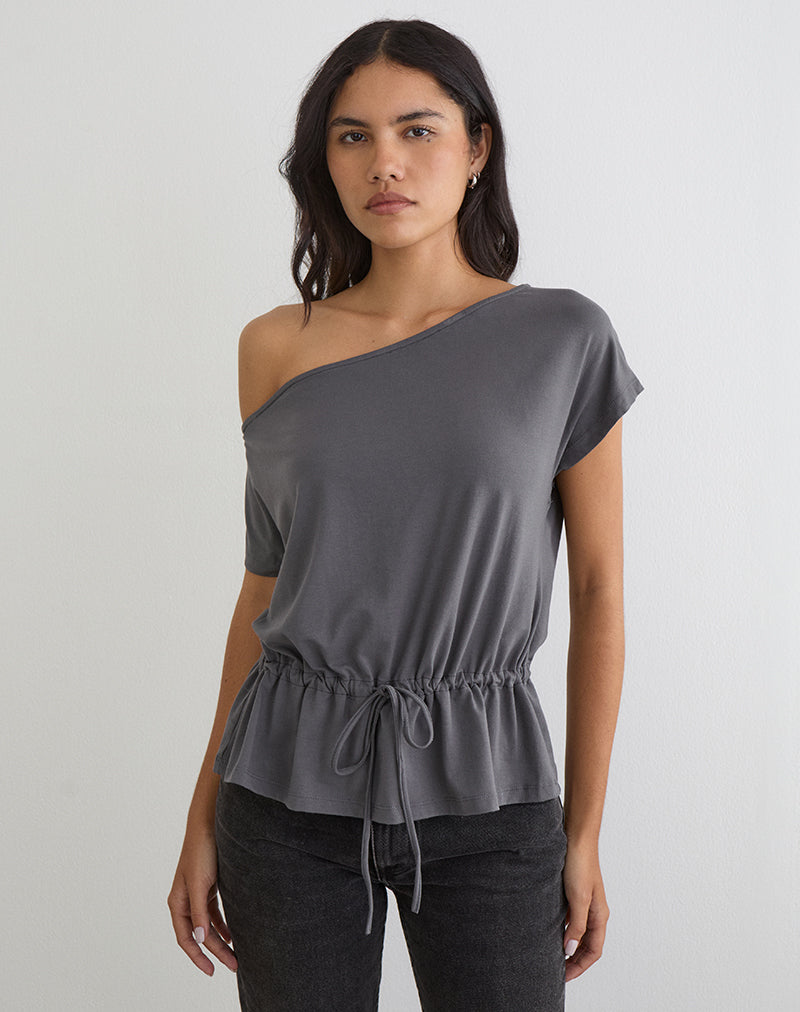 SIKA-ONE-SHLDR-TOP-W-TIE-BELT-CHRCL-GRY-0997