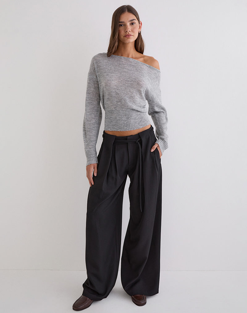 SUENA-ASYM-JUMPER-KNIT-GREY-RIVELA-TIE-WAIST-TROUSER-BLACK-24260