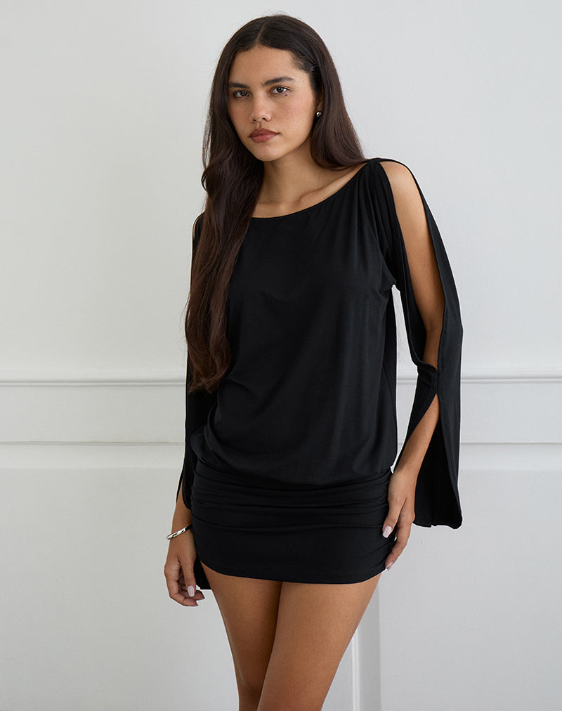 SYBE-CUT-BATWING-SLV-MINI-DRESS-BLACK-6267