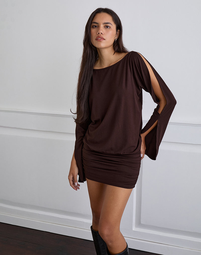 SYBE-LNG-SLV-MINI-DRESS-BTR-CHOCOLATE-1198