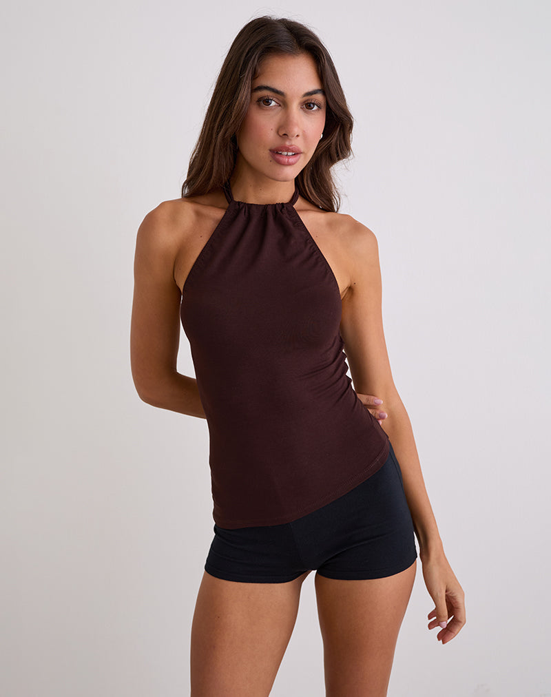 Sadra-Halter-Top-in-Rayon-Jersey-Bitter-Chocolate-13989