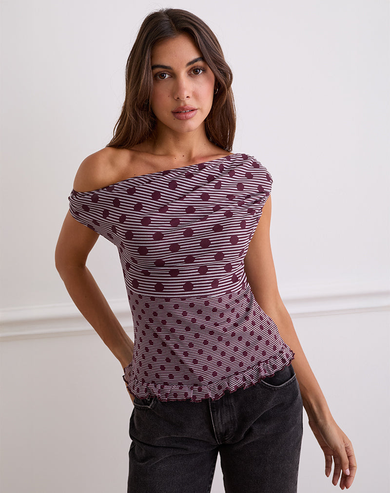 TARYA-ASYMMETRIC-TOP-STRIPE-POLKA-PLUM-13775