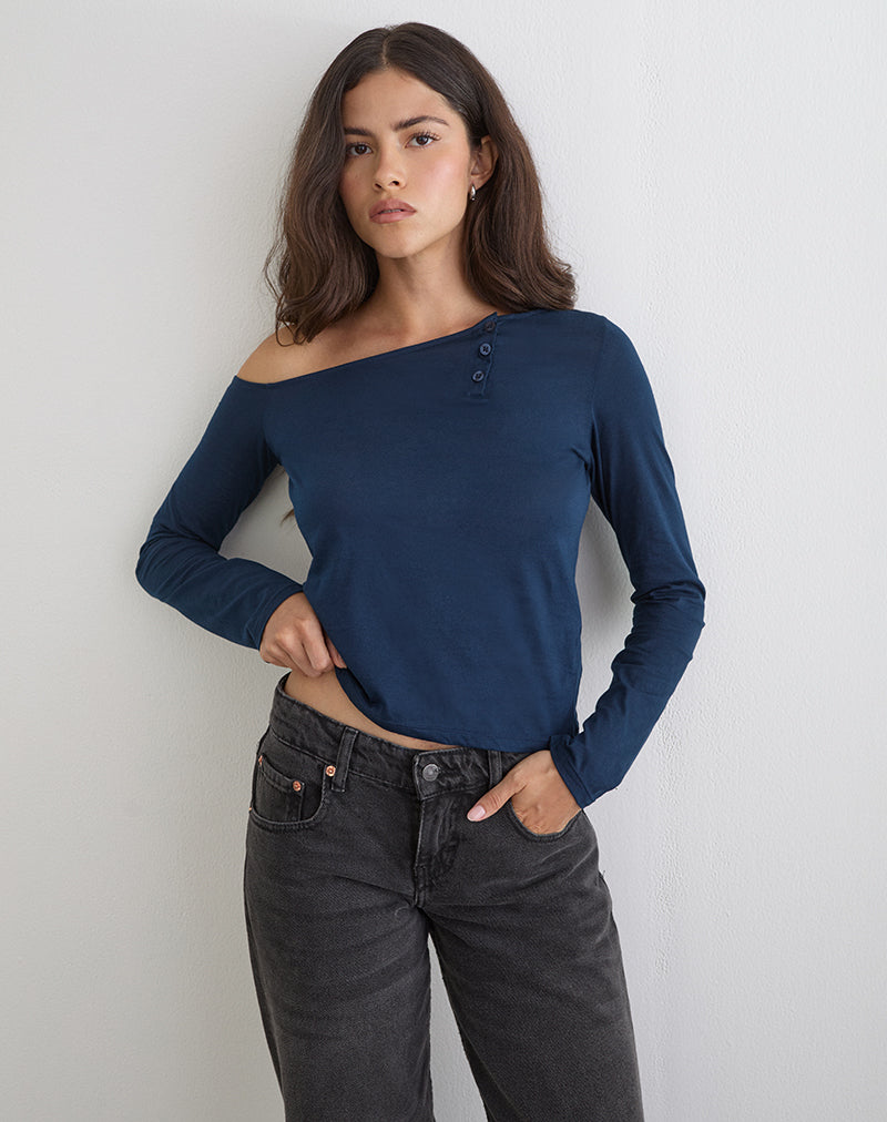 TOLE-ASYM-BTN-TOP-TISSUE-JRY-DARK-NAVY-6340