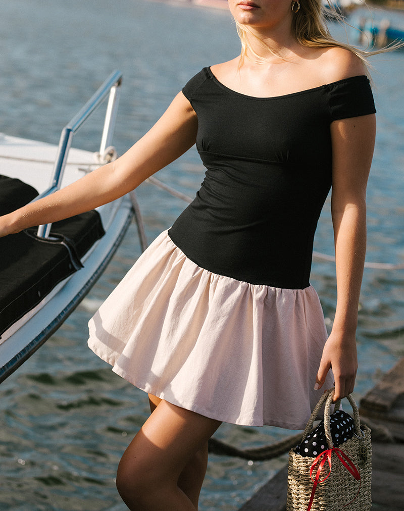 YAEL-MINI-DRESS-LYCRA-LINEN-BLK-ECRUWEDA8421