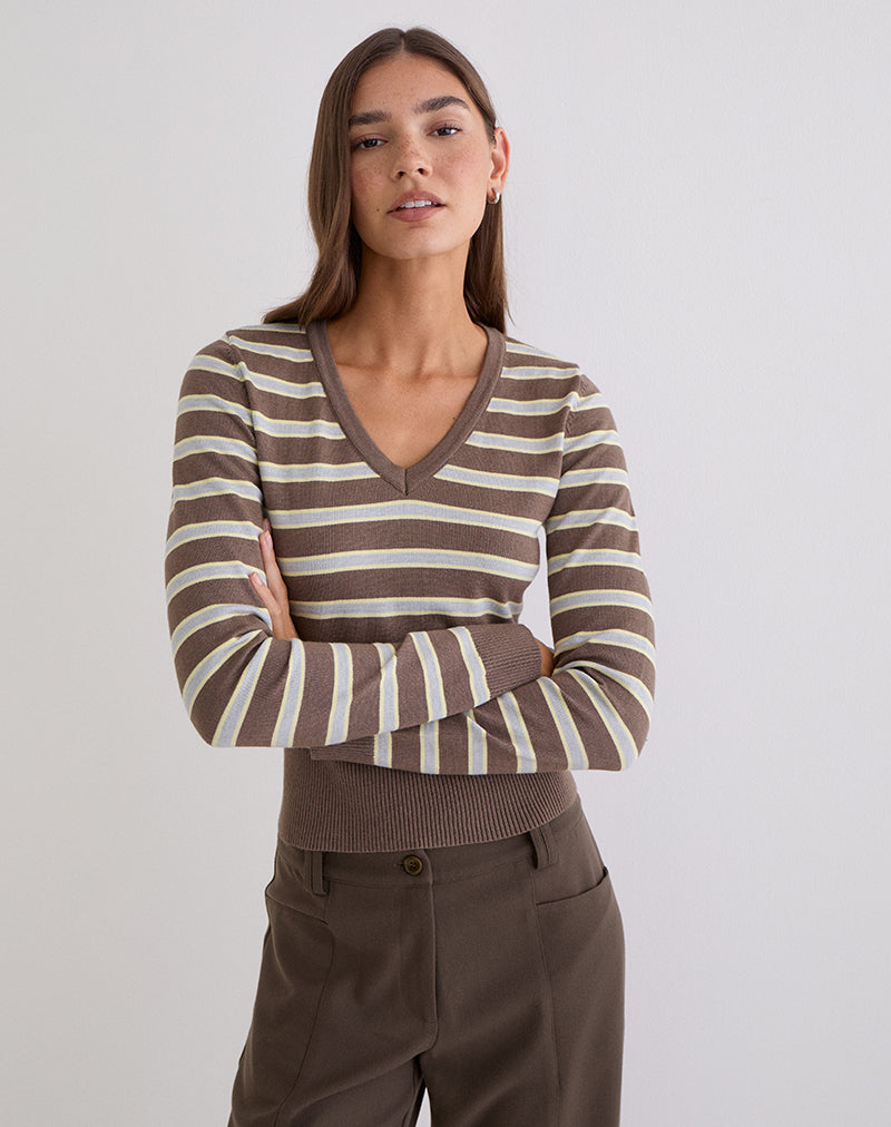YASRA-JUMPER-STRIPE-KNIT-BROWN-YELLOW-23996