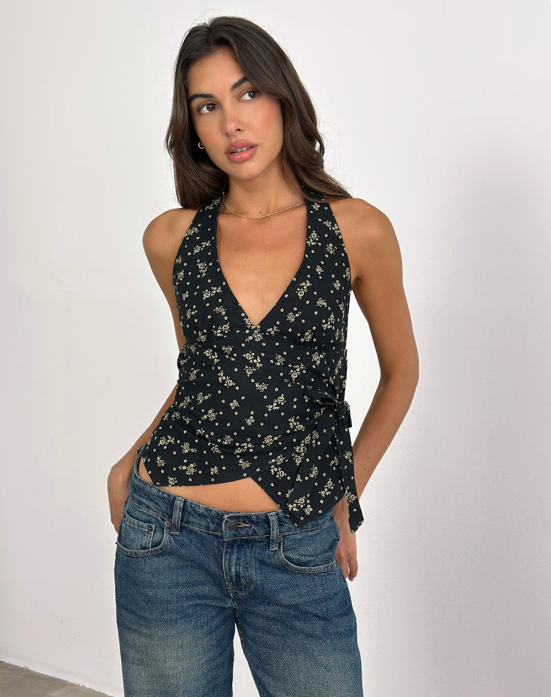 YUNG-HALTER-WRAP-TOP-FLORAL-LAND-BLACK9151