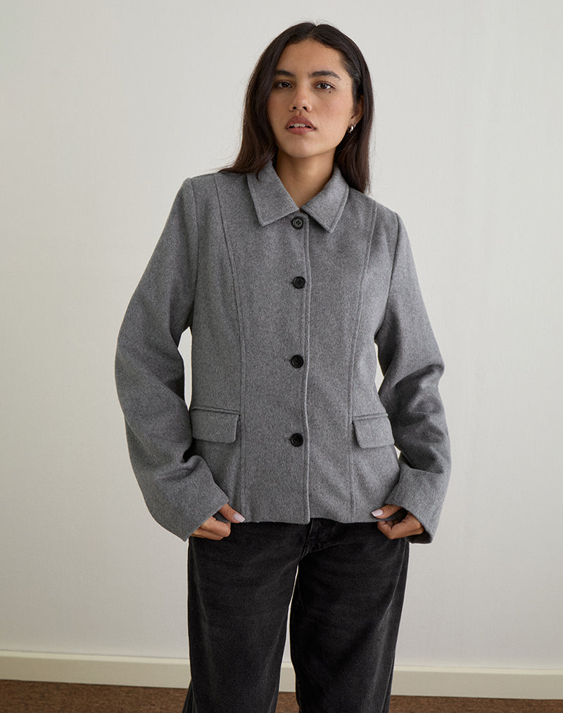 ZIYA-COLLARED-BTN-UP-JACKET-WOOL-GREY-SCARF-WOOL-BRUSHED-KNIT-PINK-CHECK-5075